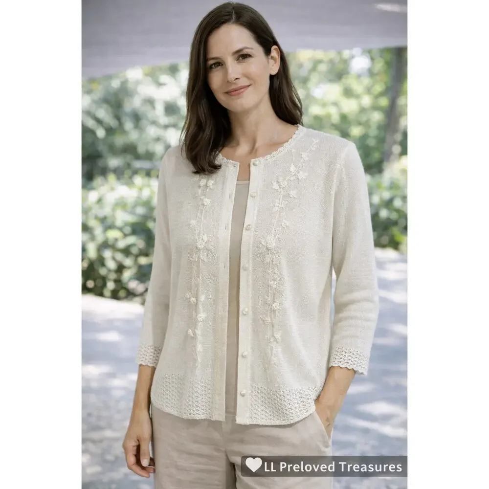 Lord‎ & Taylor Petite Ivory Beaded Twinset Cardigan tank set Petite elegant PM